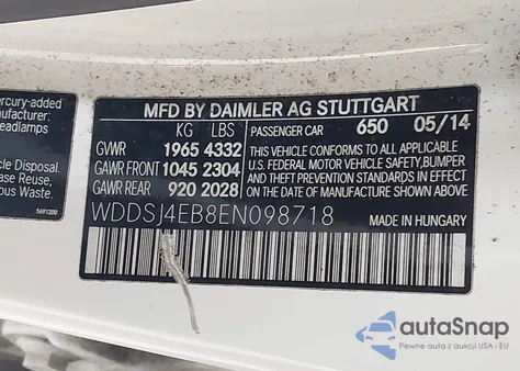 2014 Mercedes-Benz Cla 250 z USA, uszkodzony, nr VIN WDDSJ4EB8EN098718